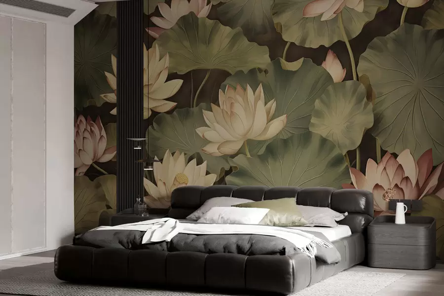murales de pared Flores de loto vintage w05445