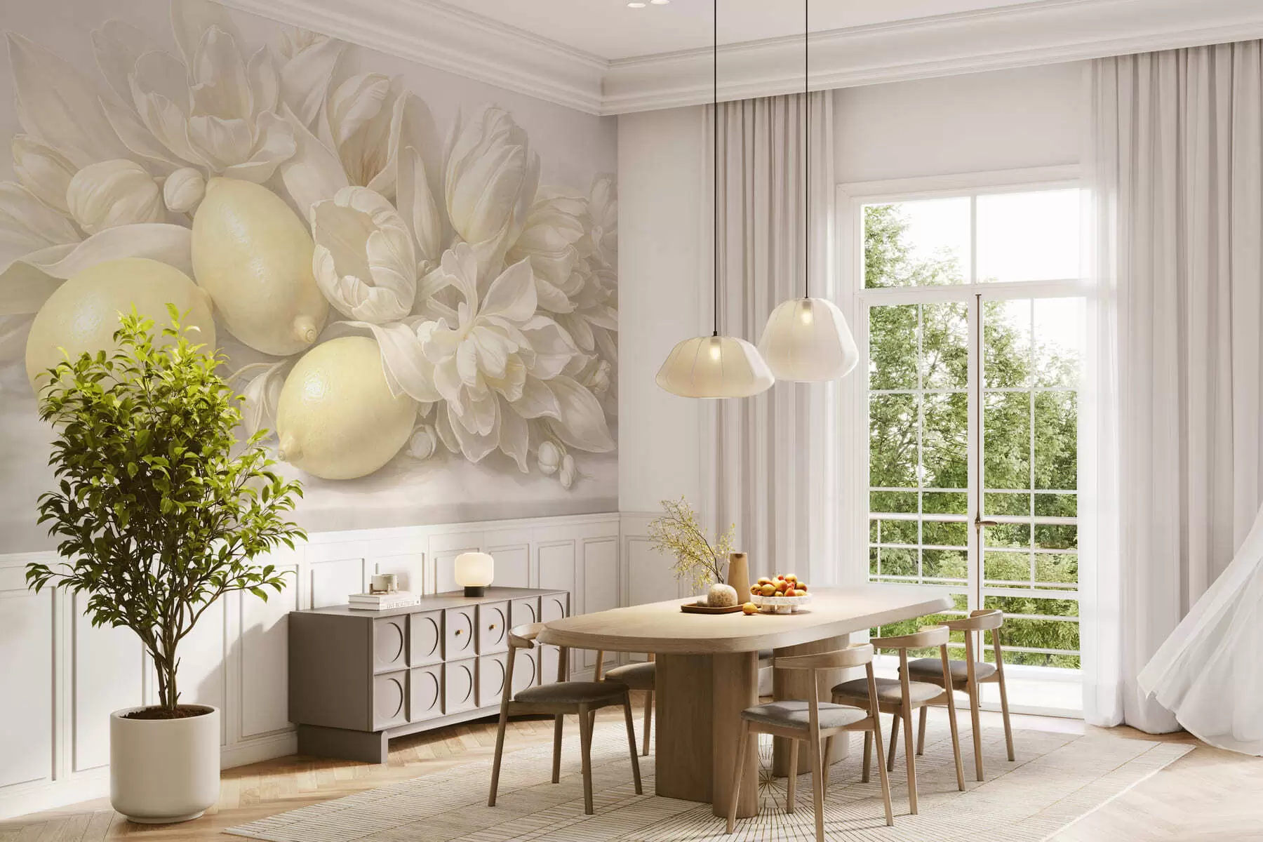 murales de pared Delicado ramo floral con limones w05449