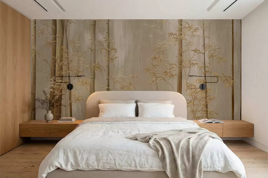 murales de pared Bambú beige de tallos finos w05120v2