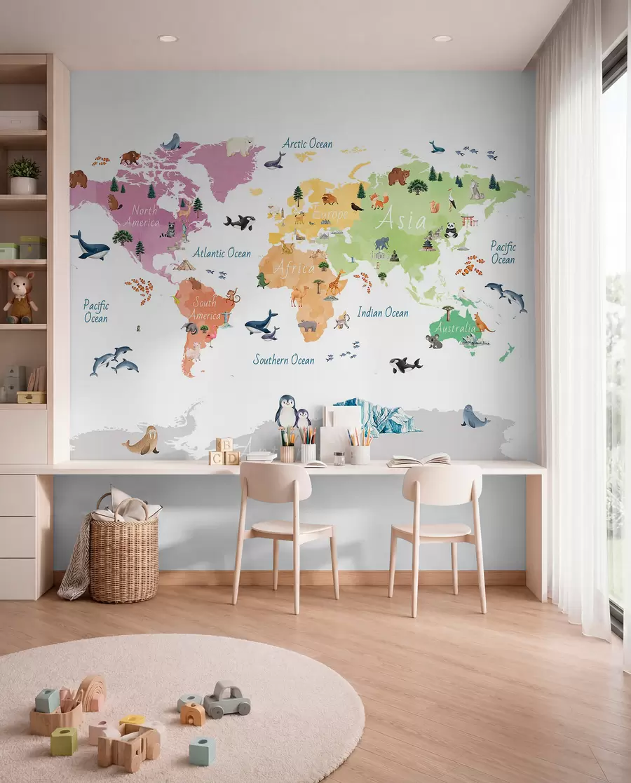 murales de pared Mapa de fauna en inglés c00009en