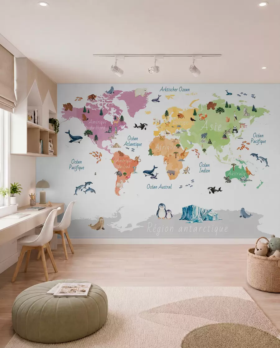 murales de pared Mapa de fauna en francés c00009fr
