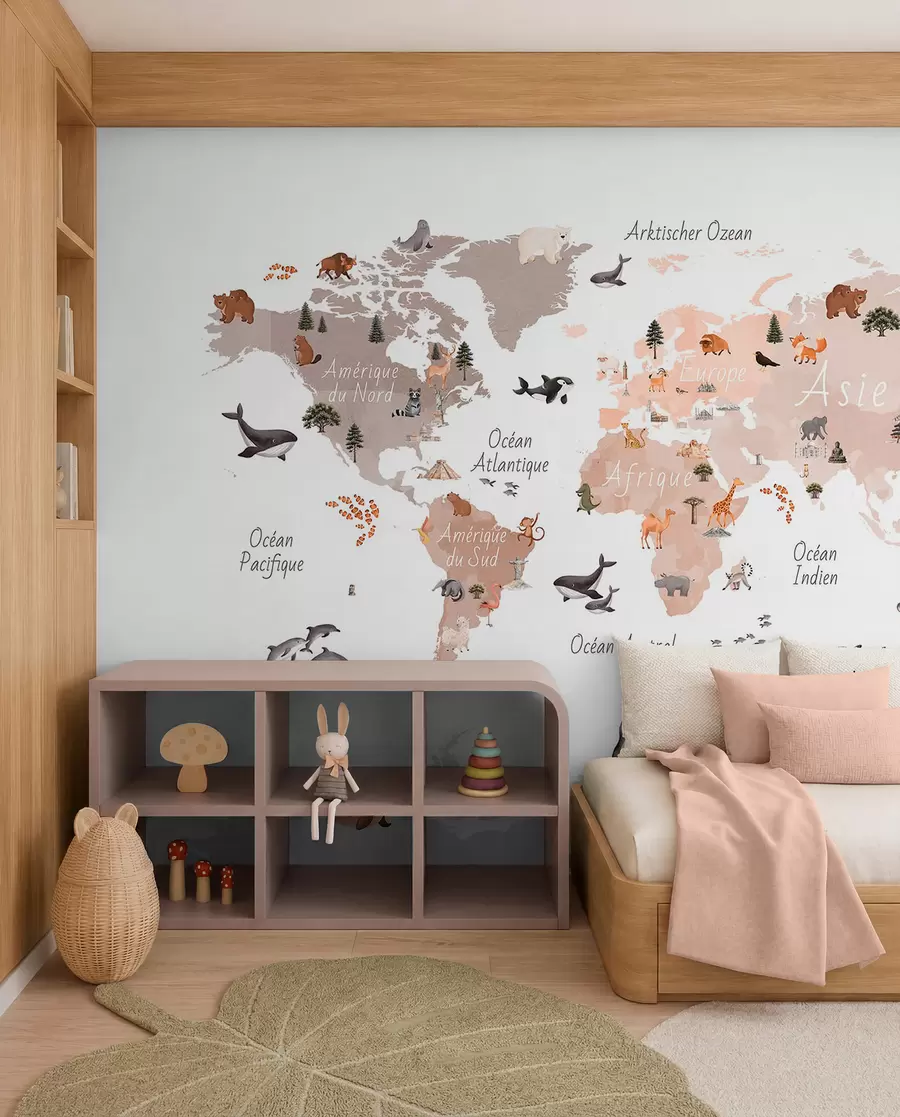 murales de pared Mapa de fauna beige en francés c00009frv3