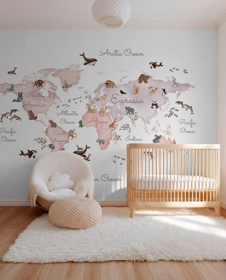 murales de pared Mapa fauna beige en inglés c00012env3
