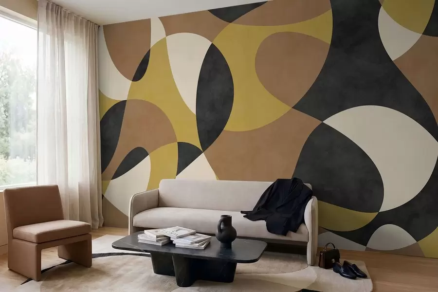 murales de pared Motivo abstracto con formas fluidas y contrastes w05149