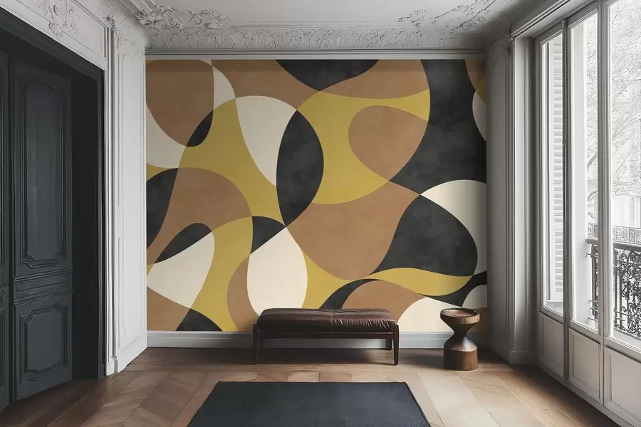 murales de pared Motivo abstracto con formas fluidas y contrastes w05149