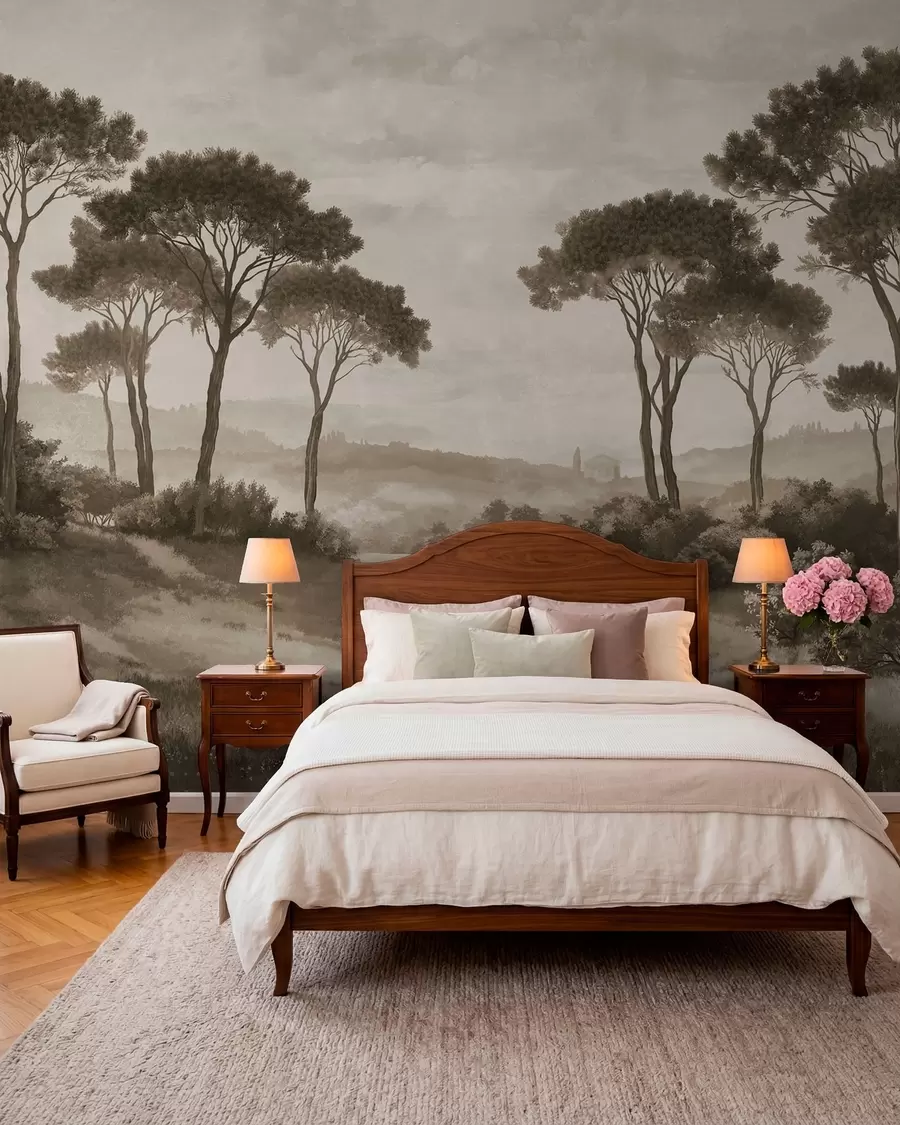 murales de pared Paisaje con árboles en tonos sepia vintage w05122v2
