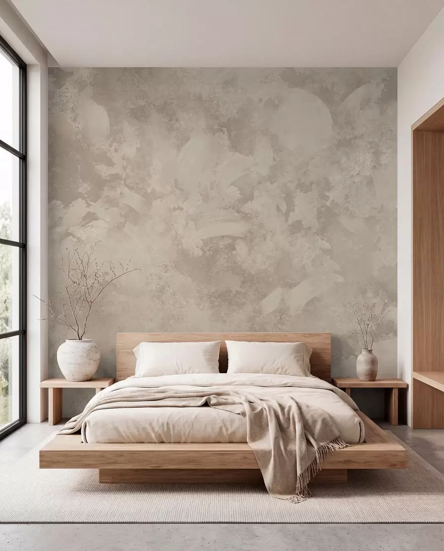 murales de pared Textura abstracta de pincel minimalista en tonos beige w05160