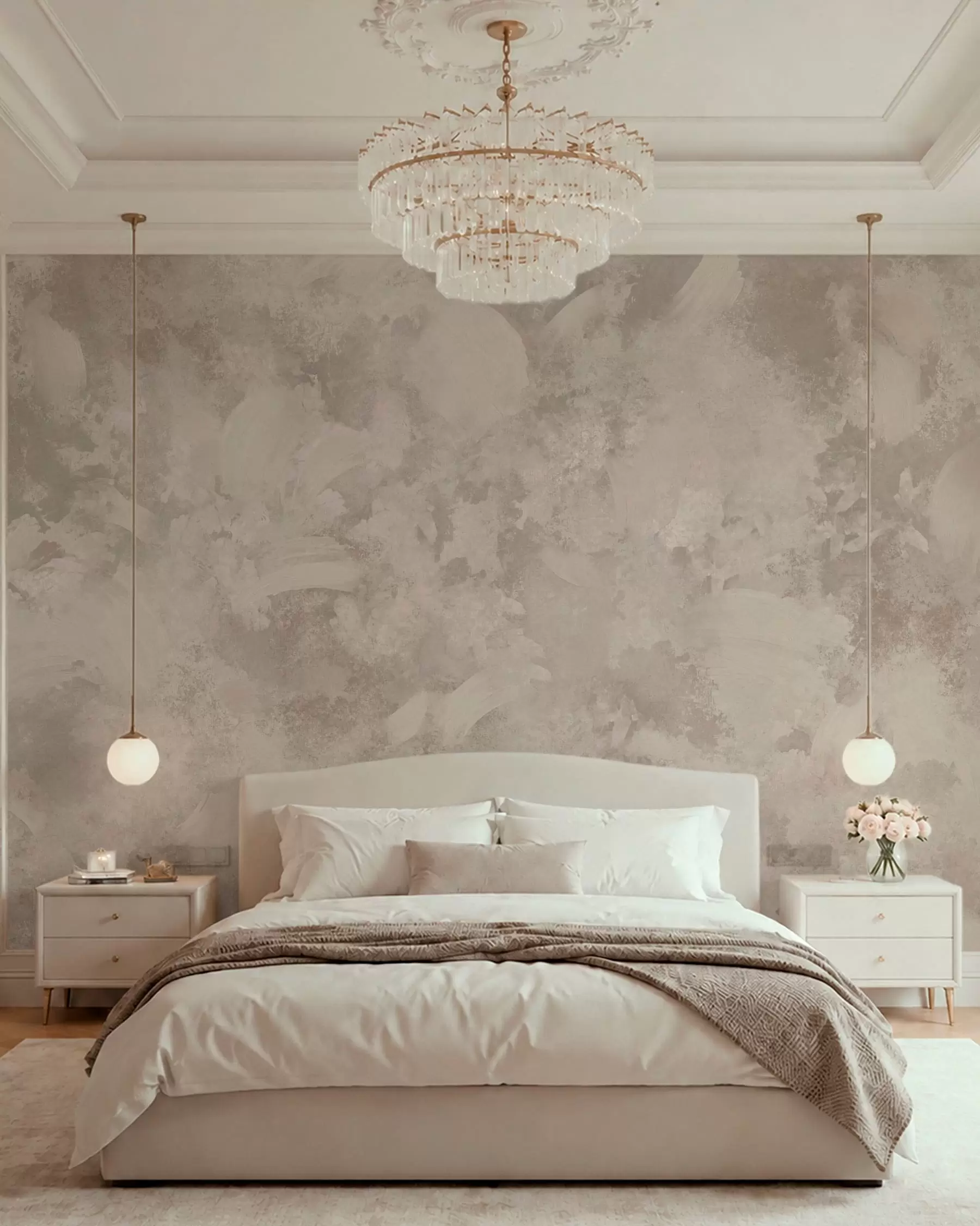 murales de pared Textura abstracta de pincel minimalista en tonos beige w05160