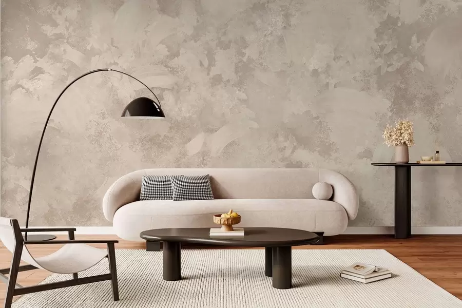 murales de pared Textura abstracta de pincel minimalista en tonos beige w05160