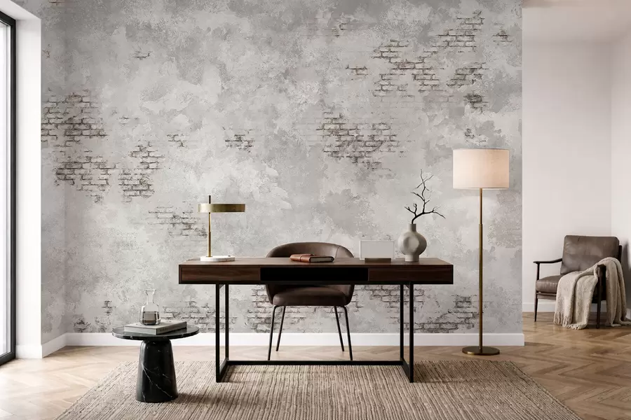 murales de pared Textura de yeso desgastado con fragmentos de ladrillo visto w05161