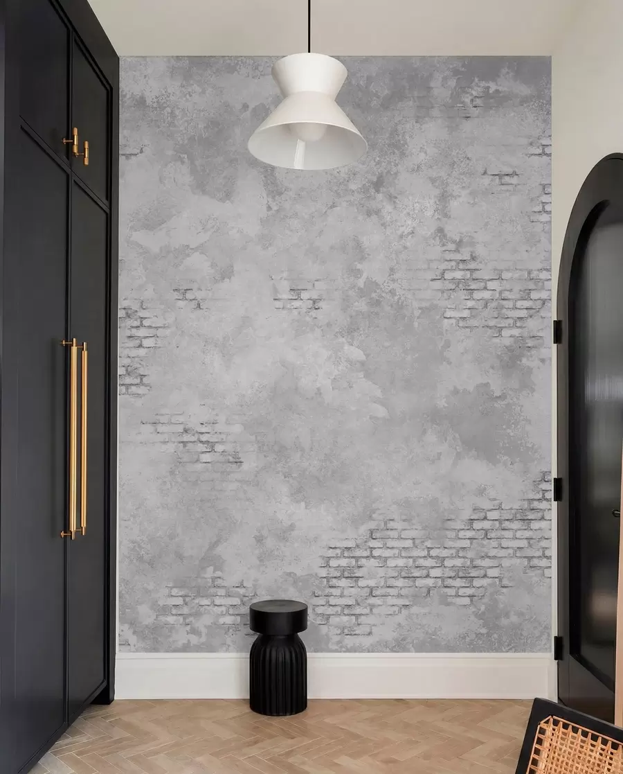 murales de pared Yeso gris de estilo grunge con zonas de ladrillo visto w05161v2