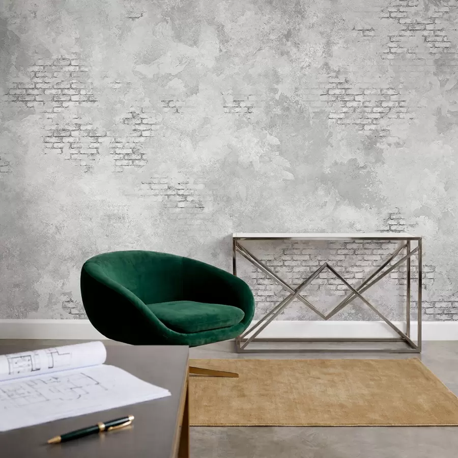 murales de pared Yeso gris de estilo grunge con zonas de ladrillo visto w05161v2