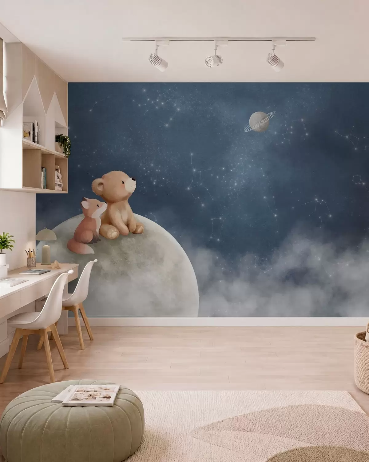 murales de pared Osito y zorro en la luna w05431