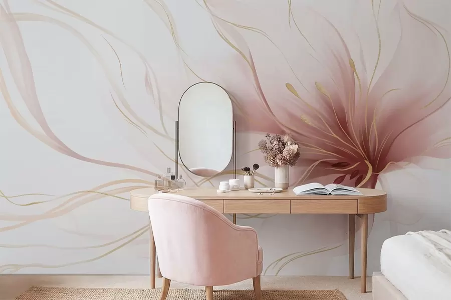 murales de pared Una flor rosa abstracta con líneas fluidas al estilo del arte fluido w05428v1