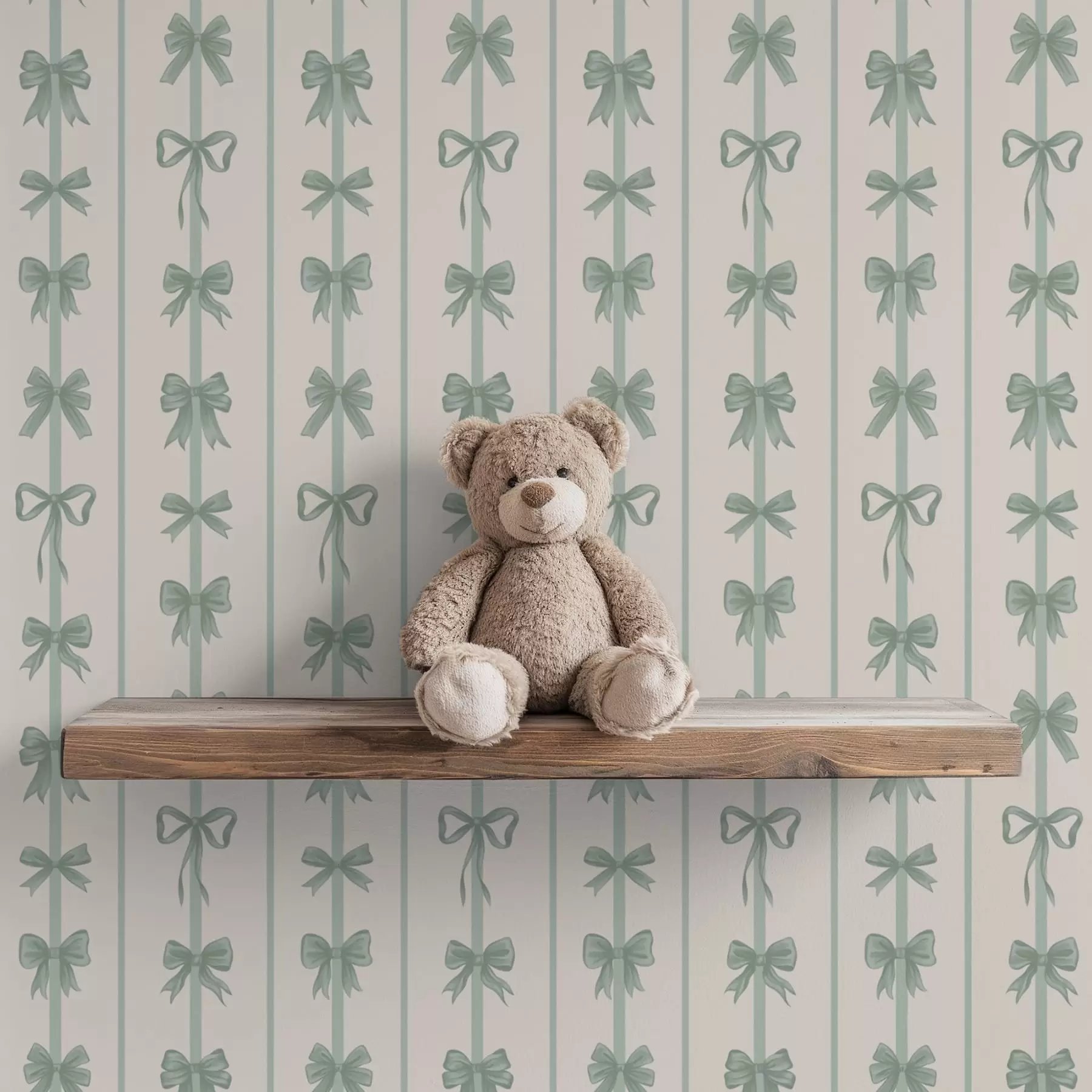 murales de pared Lazos verdes a rayas sobre fondo beige a01075v1