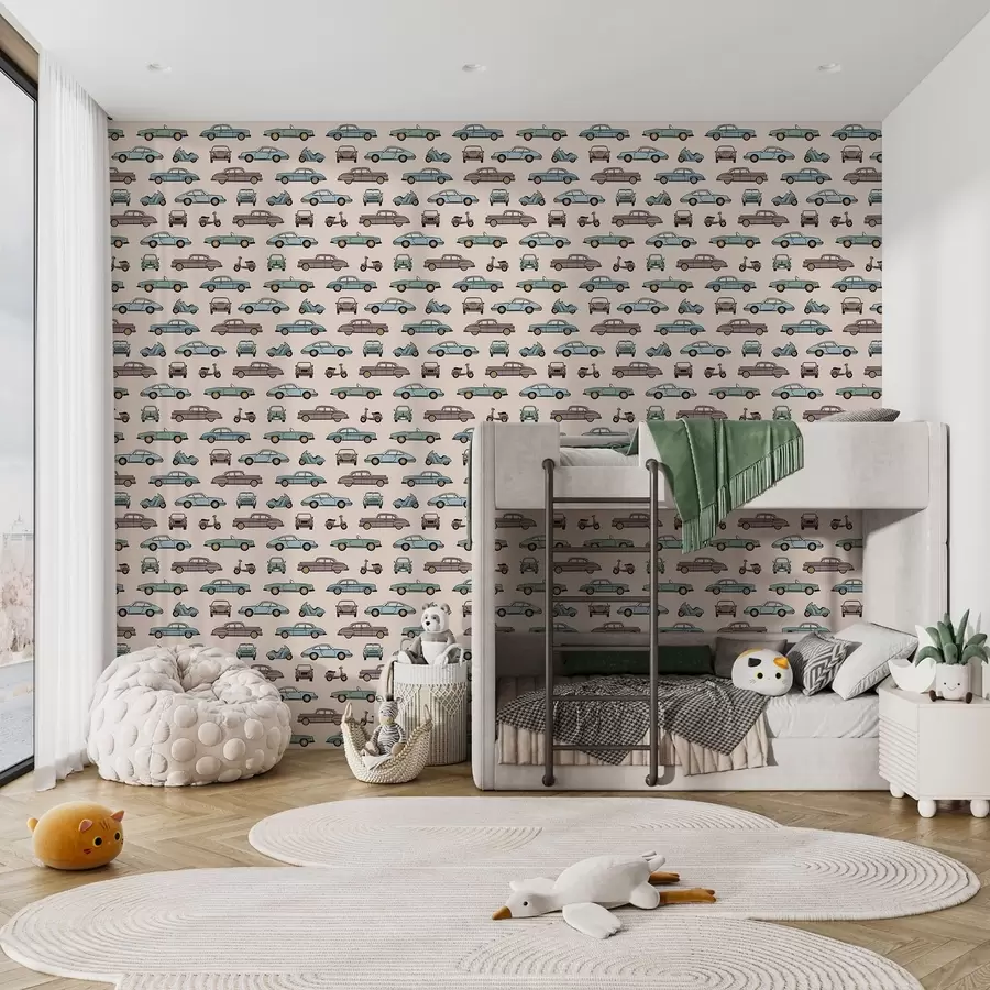 murales de pared Coches y motos retro sobre fondo beige a01178v1