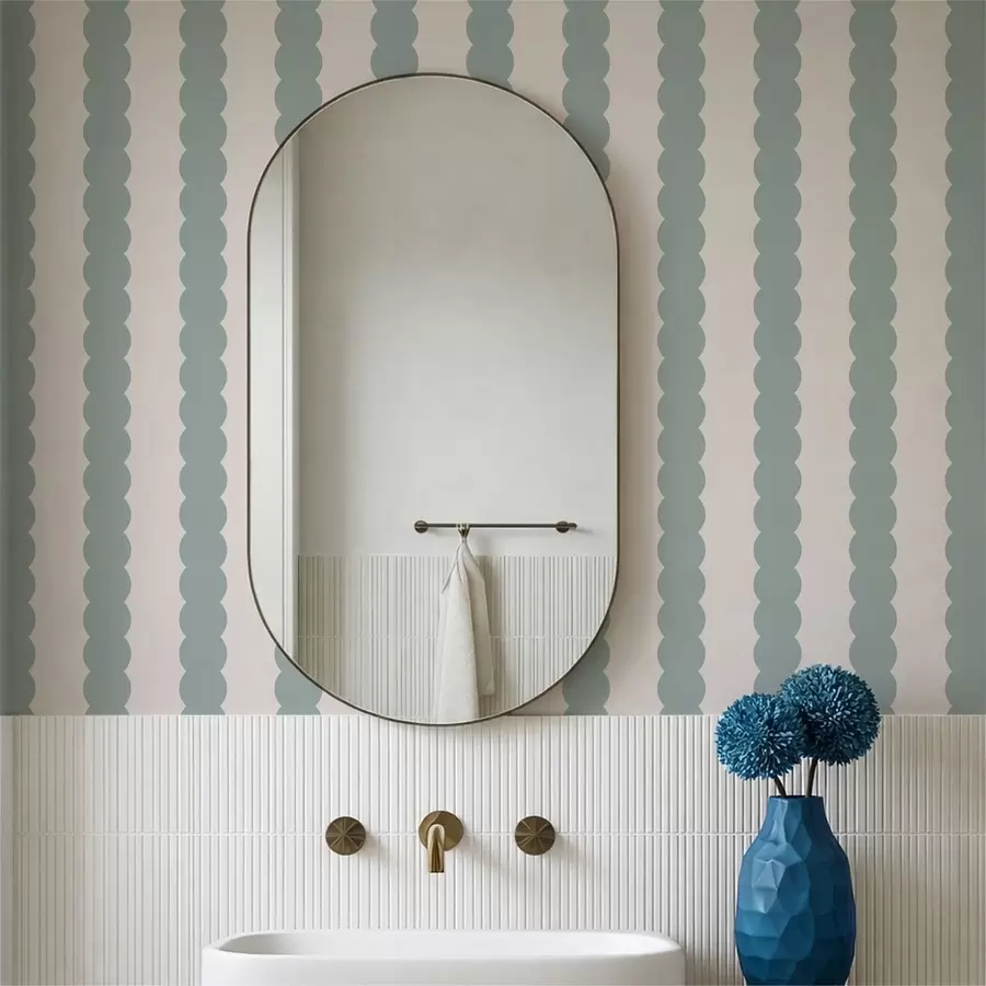 murales de pared Rayas onduladas en color oliva, estilo minimalista a01182v1