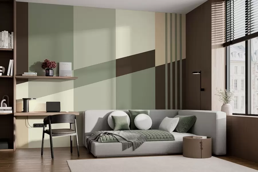 murales de pared Diseños geométricos discretos en tonos oliva, beige y marrón w05390