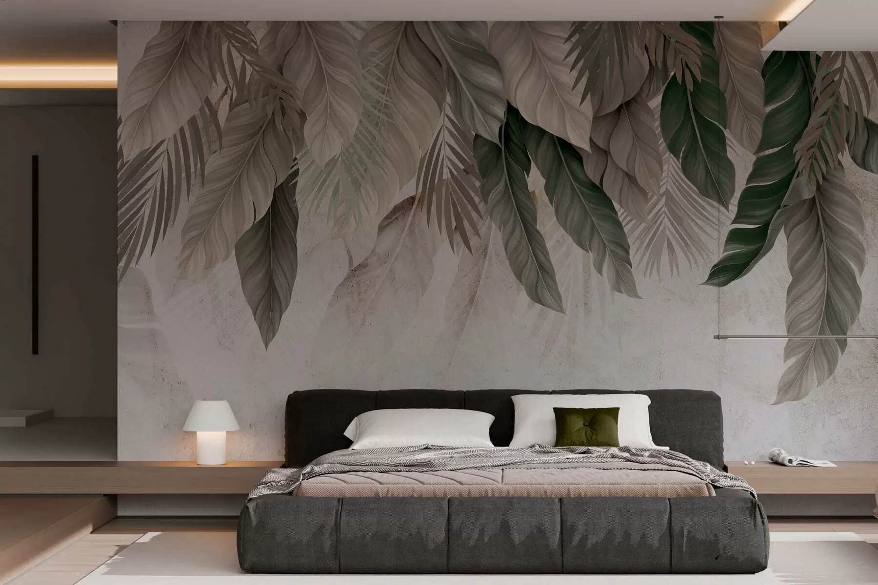 murales de pared Hojas tropicales colgantes sobre hormigón w05521