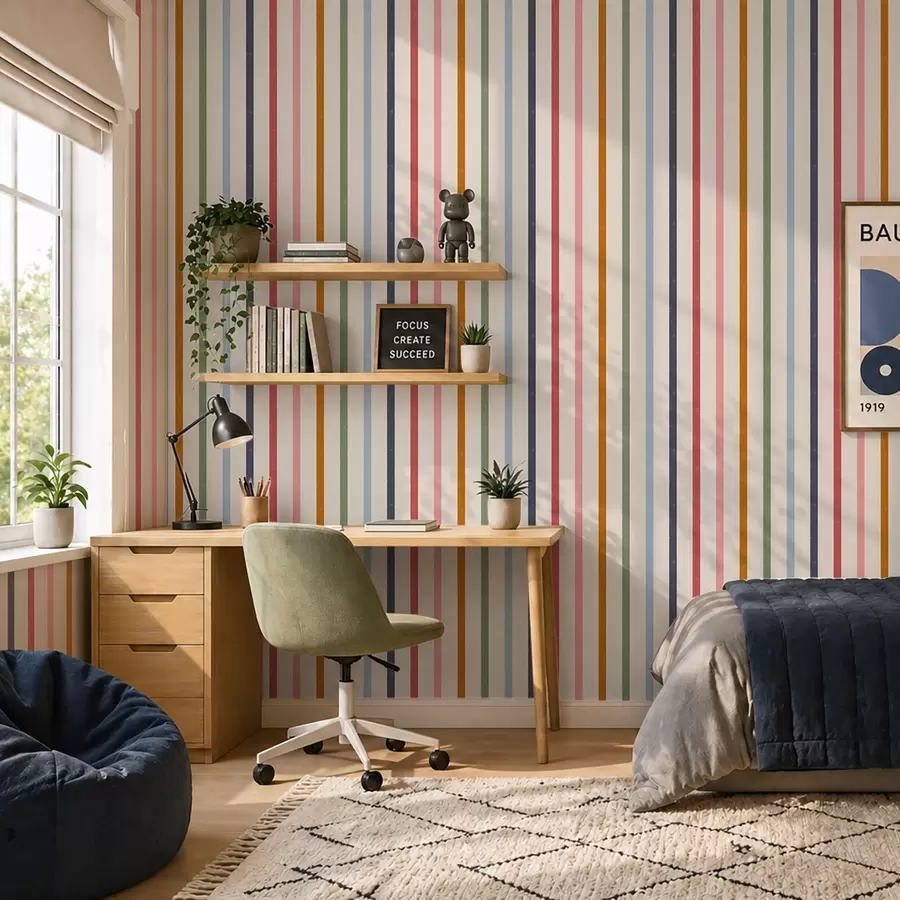 murales de pared Rayas multicolores brillantes sobre un fondo claro a01184