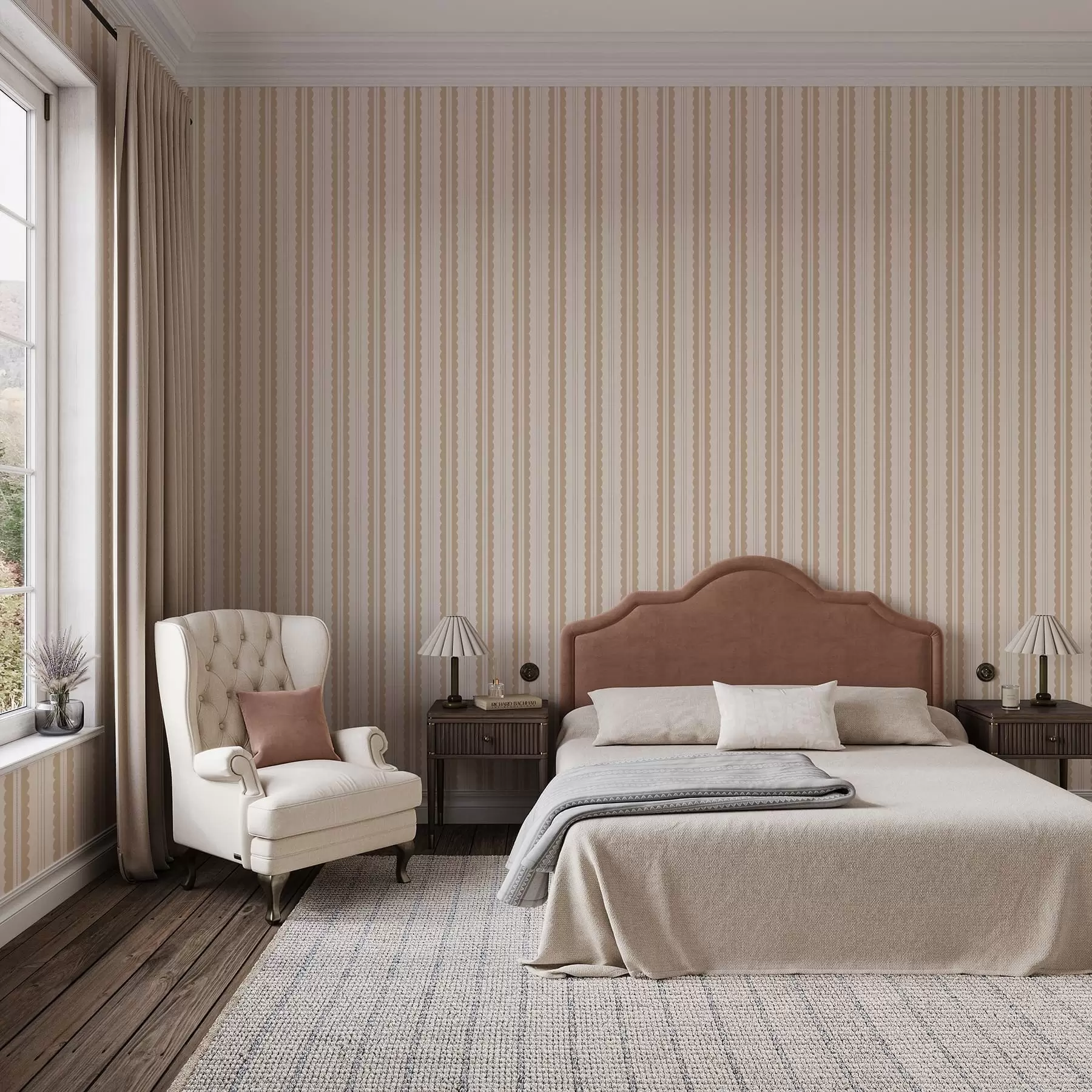 murales de pared Rayas onduladas en color beige con un suave contraste a01185v5
