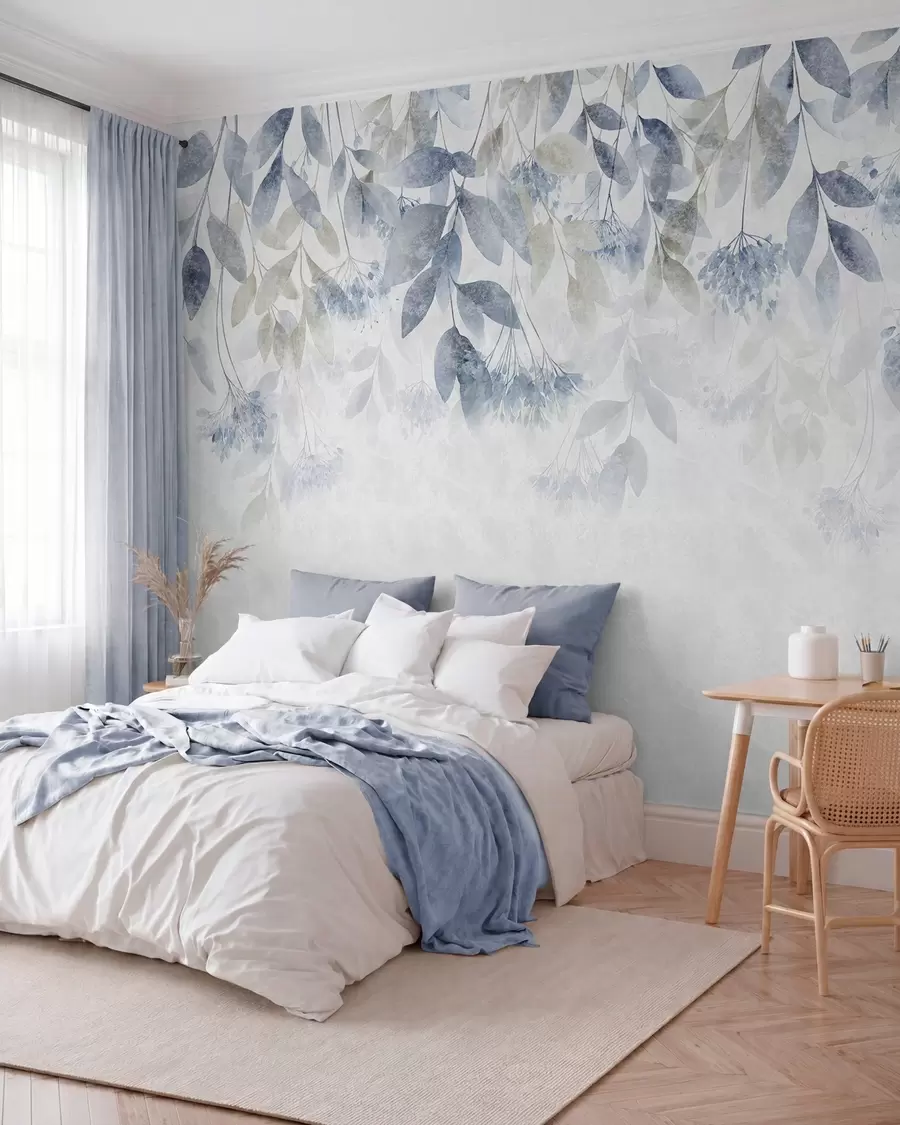 murales de pared Cascada de hojas azul denim w05565v1