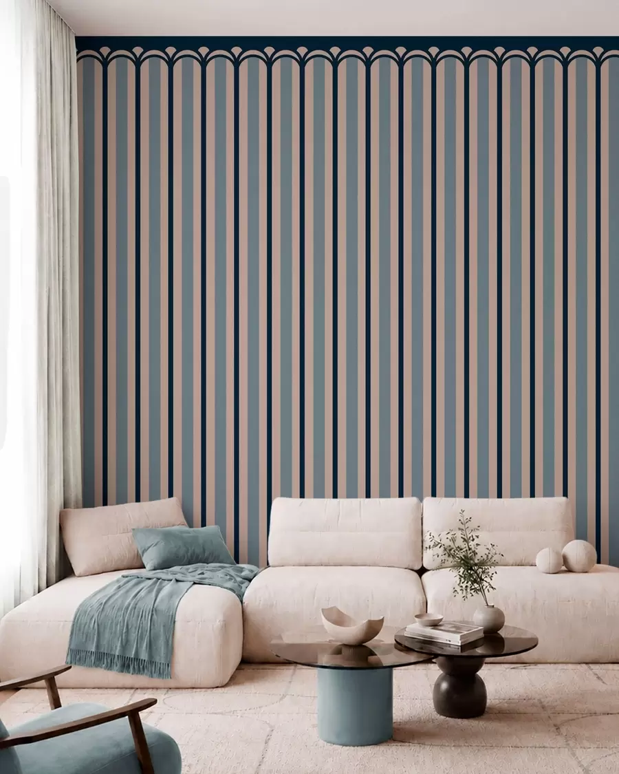 murales de pared Adorno vertical en tonos crema y azul w05610