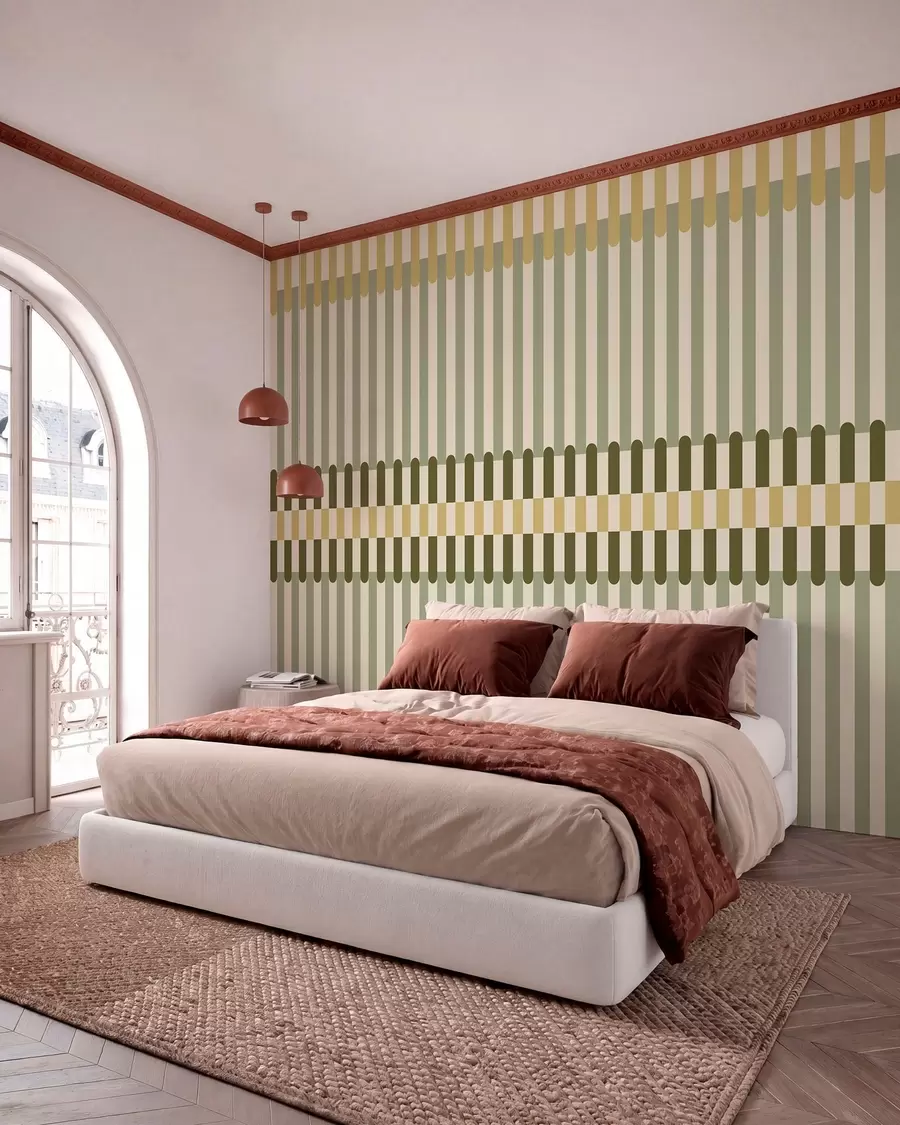 murales de pared Diseño a rayas en tonos verdes y arena w05150