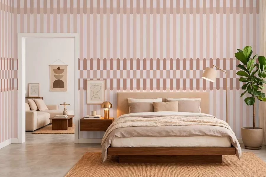 murales de pared Estampado a rayas en tonos rosa claro w05150v1