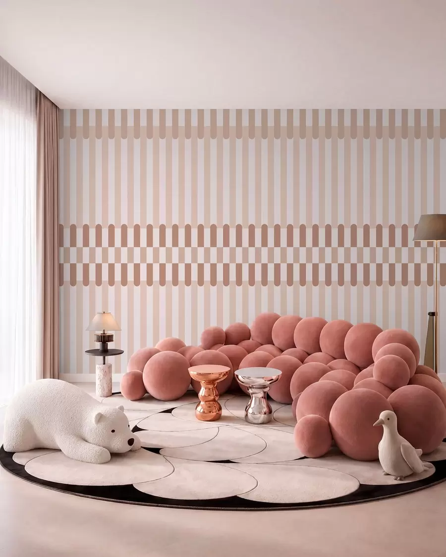 murales de pared Estampado a rayas en tonos rosa claro w05150v1