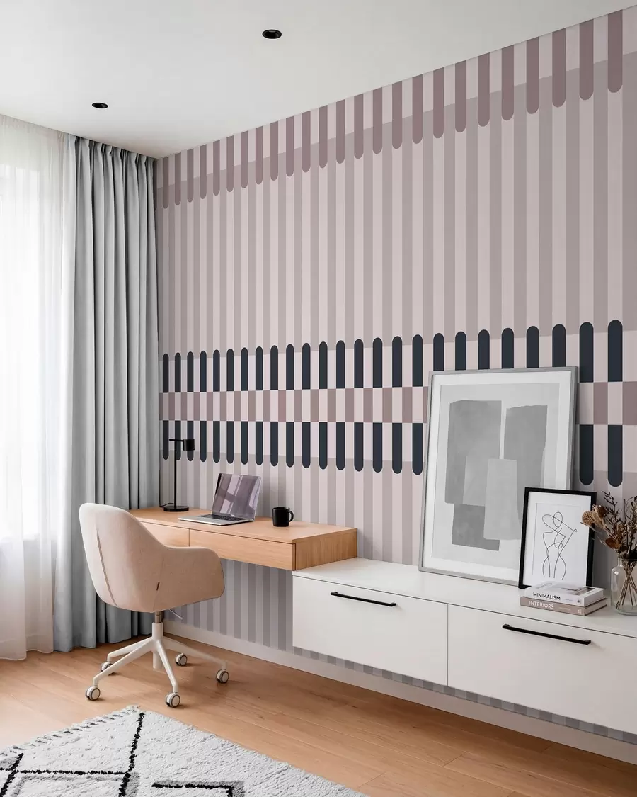 murales de pared Diseño a rayas en tonos crema y azul oscuro w05150v2