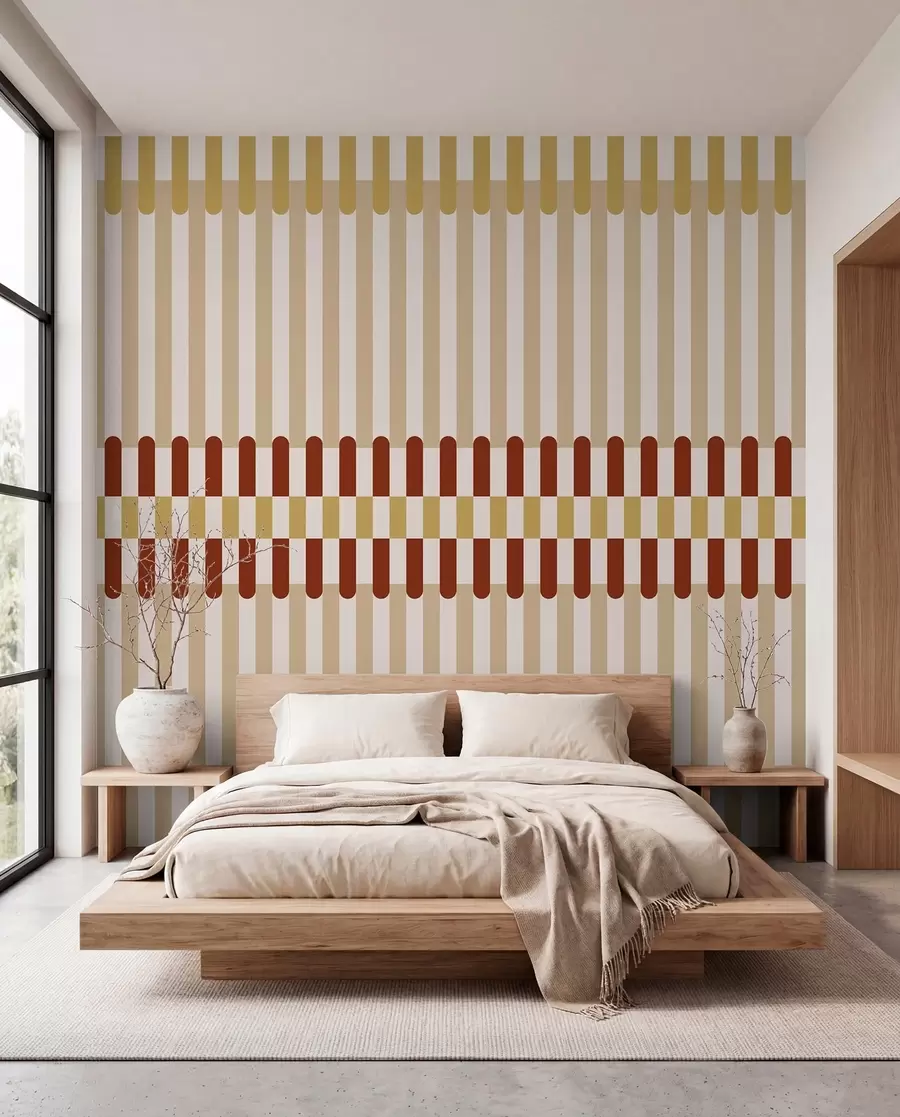 murales de pared Diseño a rayas en tonos beige y terracota w05150v3