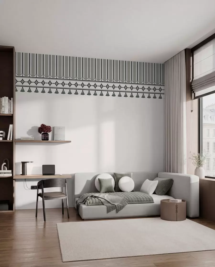 murales de pared Borde decorativo en tonos verdes y grises w05151v2