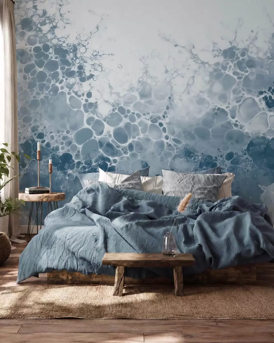 murales de pared Una abstracta y etérea composición azul con burbujas, al estilo de la acuarela w09673