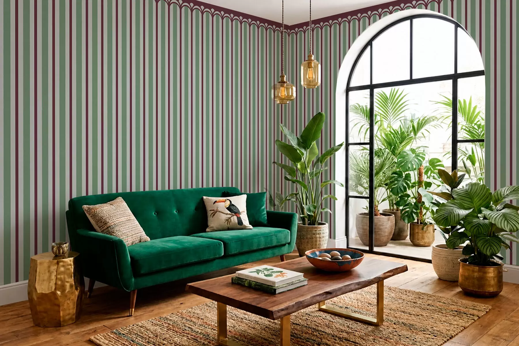 murales de pared Adorno vertical en tonos verdes y burdeos w05610v3