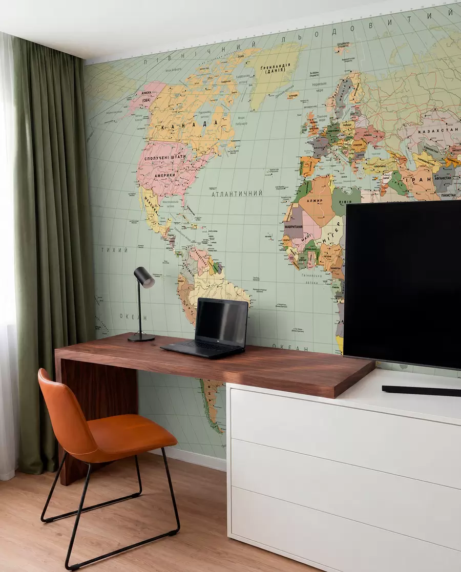 murales de pared Un mapa político del mundo a color con banderas, en ucraniano c00004ukv1