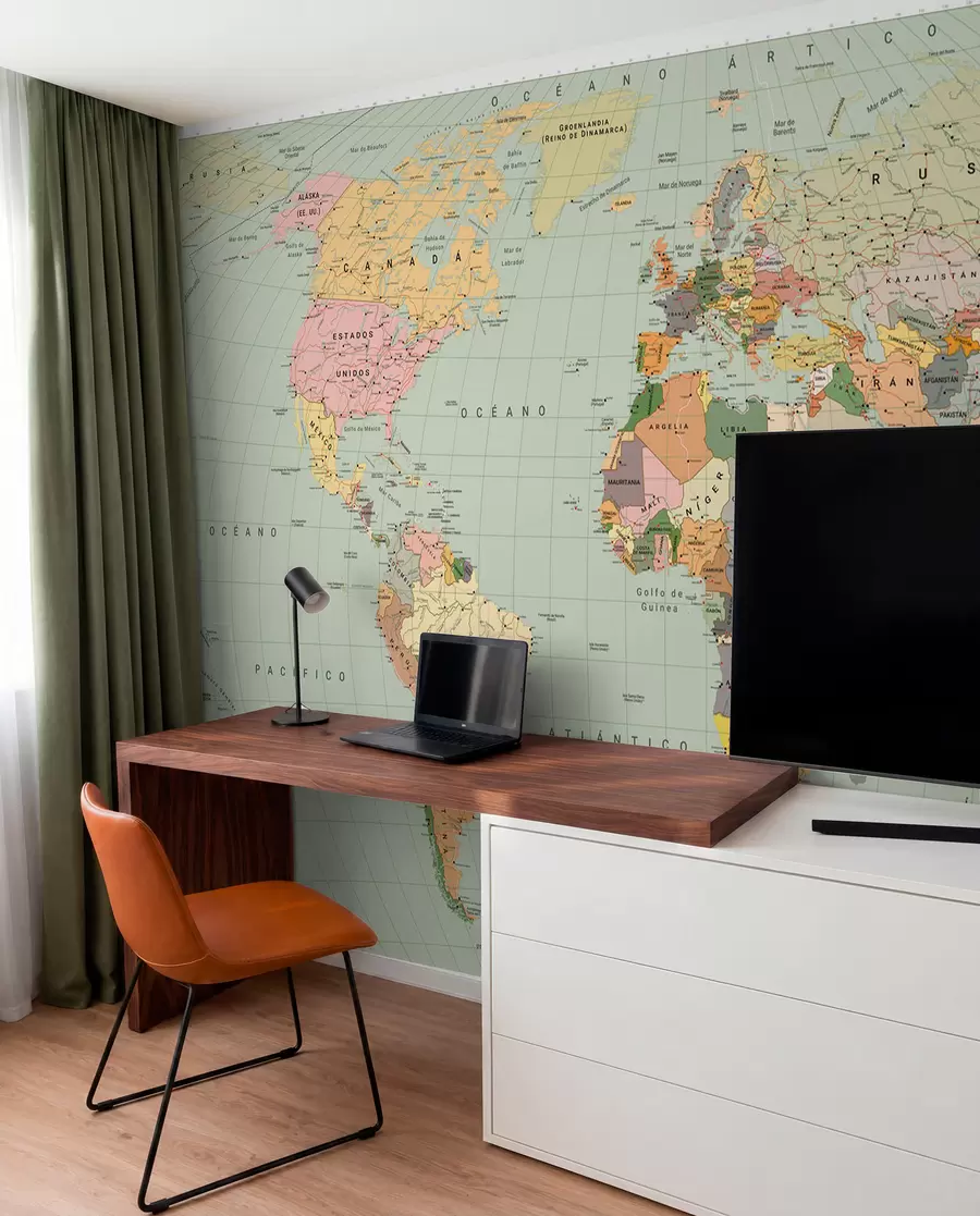 murales de pared Un mapa político del mundo a color con banderas en español c00004esv1