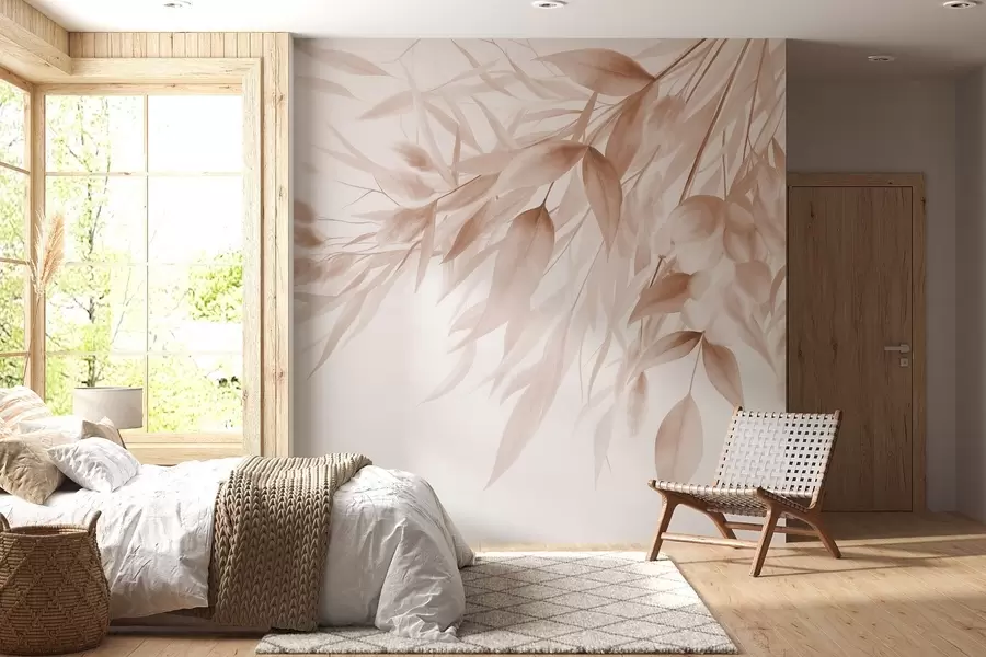 murales de pared Hierba seca con textura, hierba de la pampa y hojas, pintadas con un estilo suave, al estilo de la acuarela w09868v1