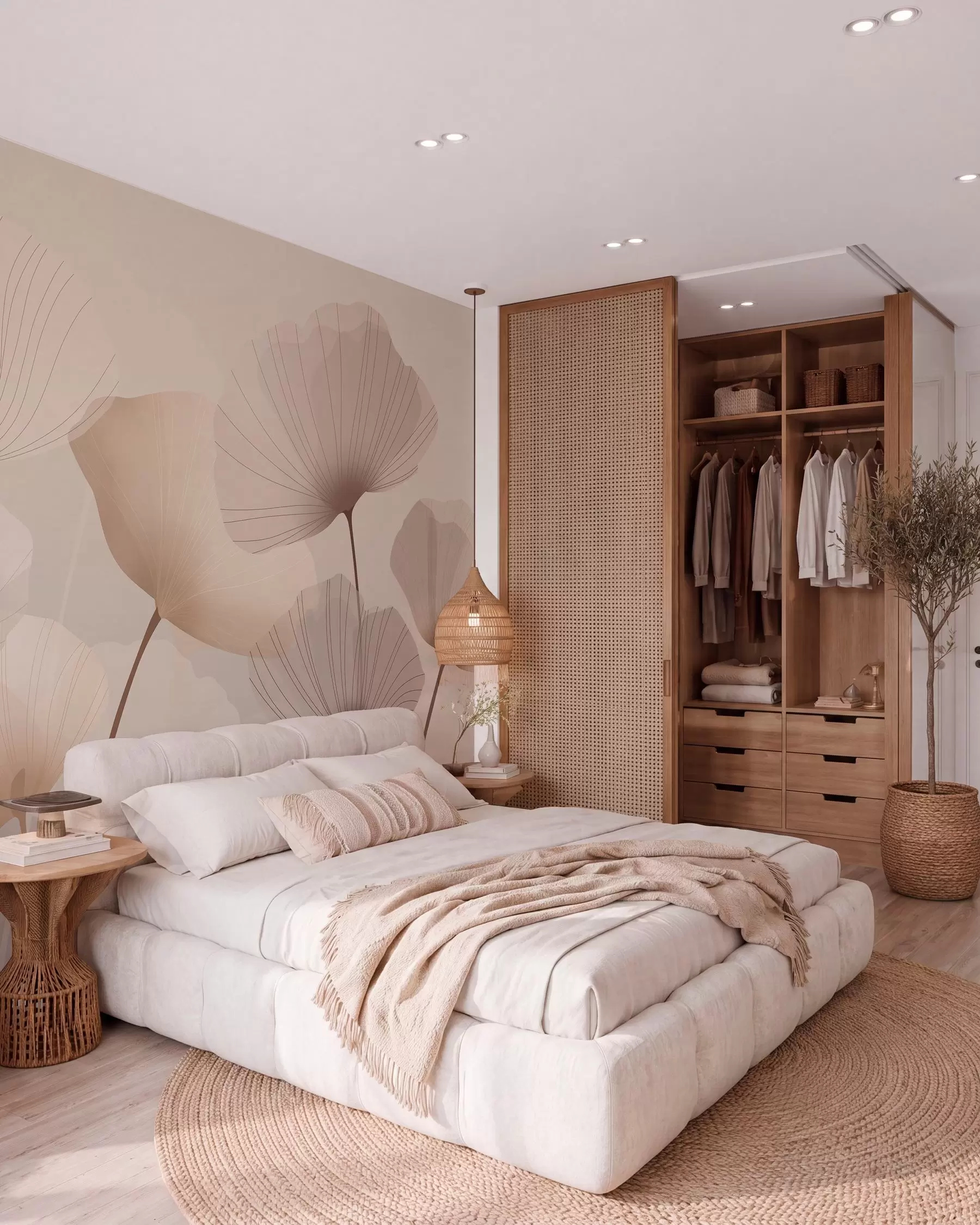 murales de pared Elegantes pétalos en tallos altos en tonos pastel w05212