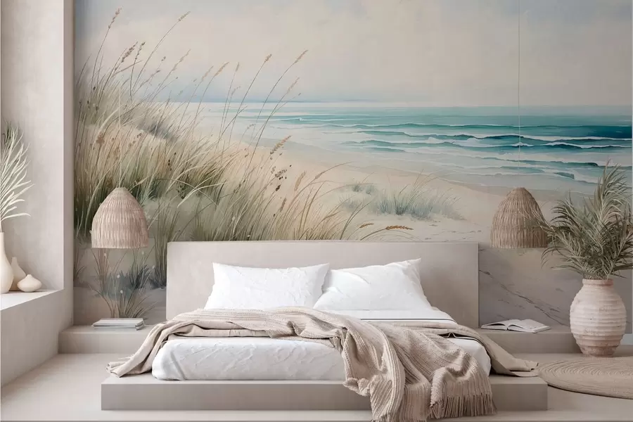 murales de pared Playa de arena con olas y dunas w05537