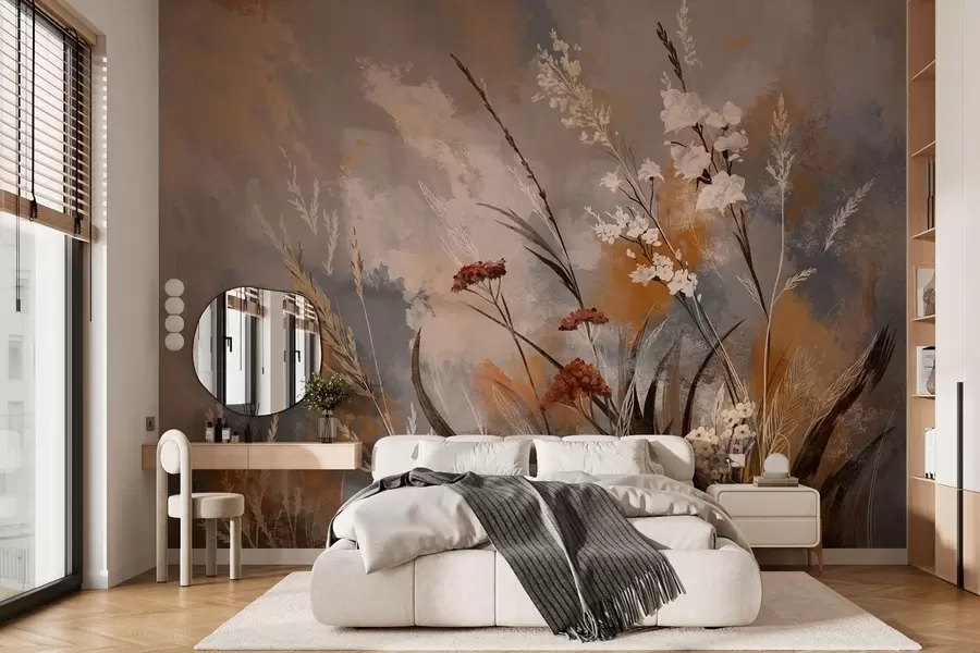 murales de pared Plantas de pradera en tonos naturales cálidos w05539