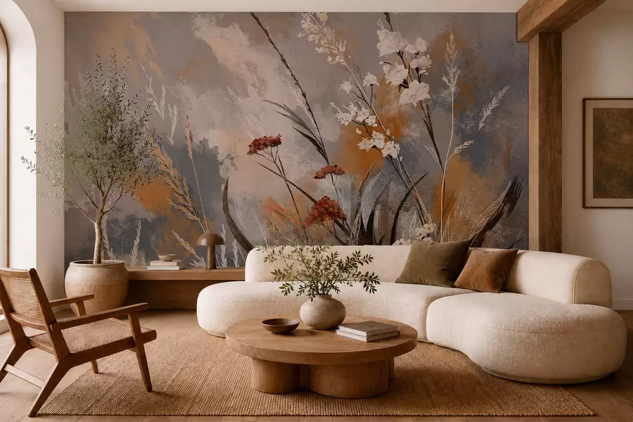 murales de pared Plantas de pradera en tonos naturales cálidos w05539