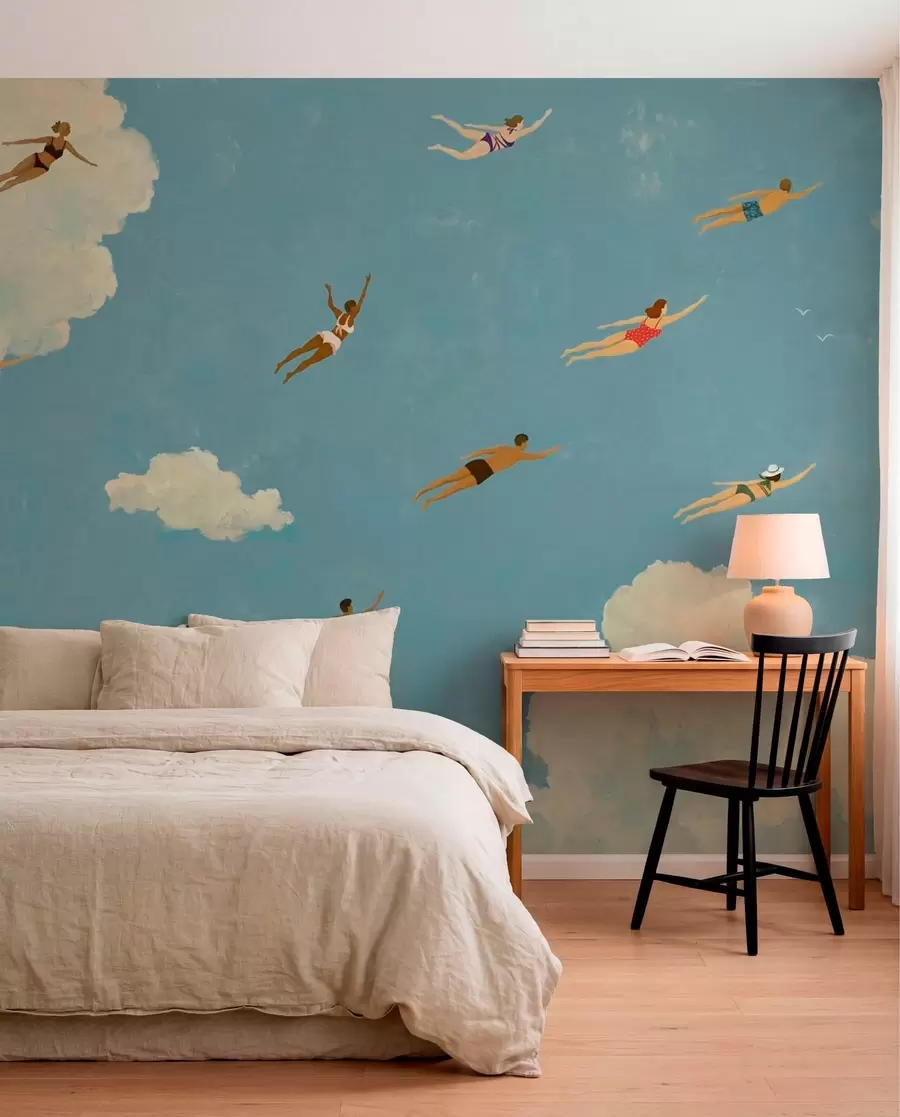 murales de pared Personas flotando entre las nubes en un cielo azul w05628