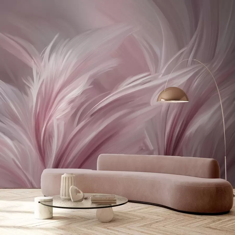 murales de pared Elegantes plumas en tonos rosados w05658v1