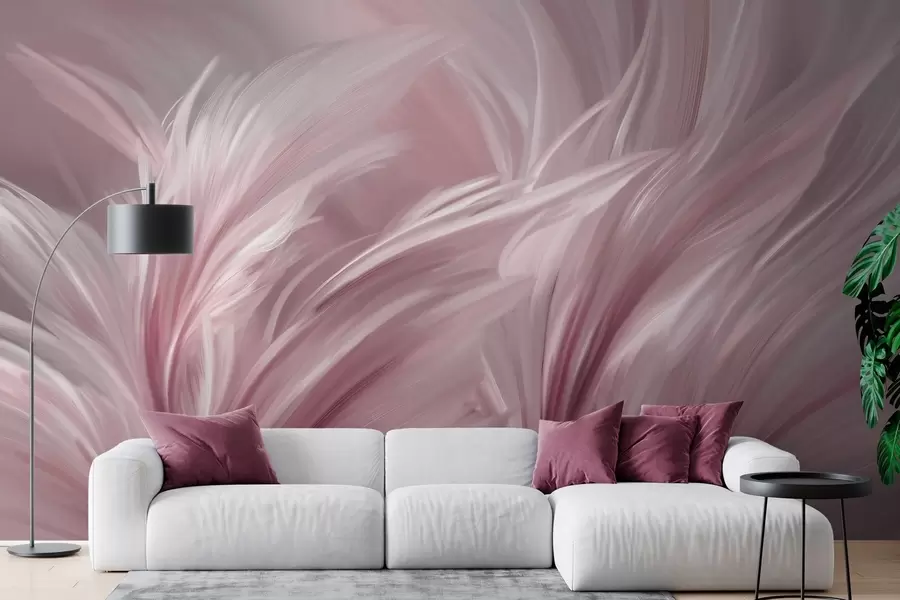 murales de pared Elegantes plumas en tonos rosados w05658v1