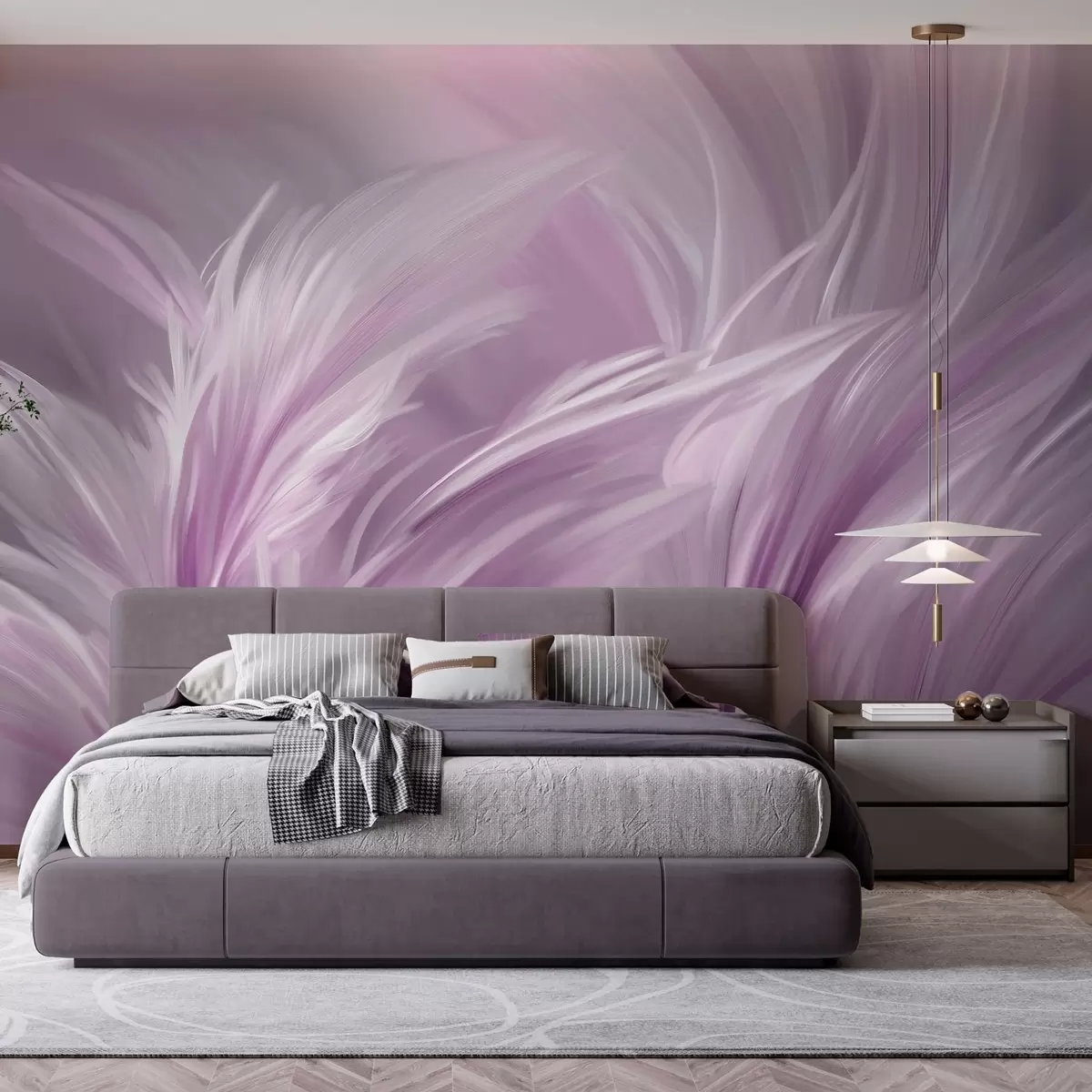 murales de pared Elegantes plumas en tonos morados w05658v2