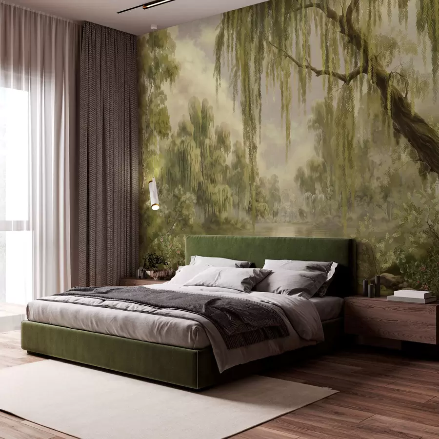 murales de pared Paisaje sombreado con sauces sobre el agua w05631v2