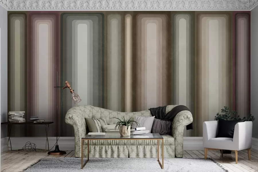 murales de pared Rectángulos verticales abstractos con textura y esquinas redondeadas, en tonos apagados de marrón, beige y rosa pálido w09905