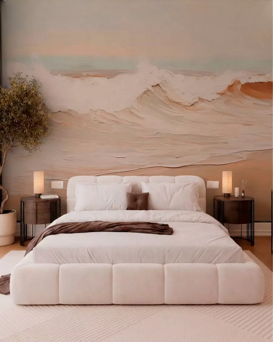 murales de pared Olas marinas abstractas en tonos pastel w05697