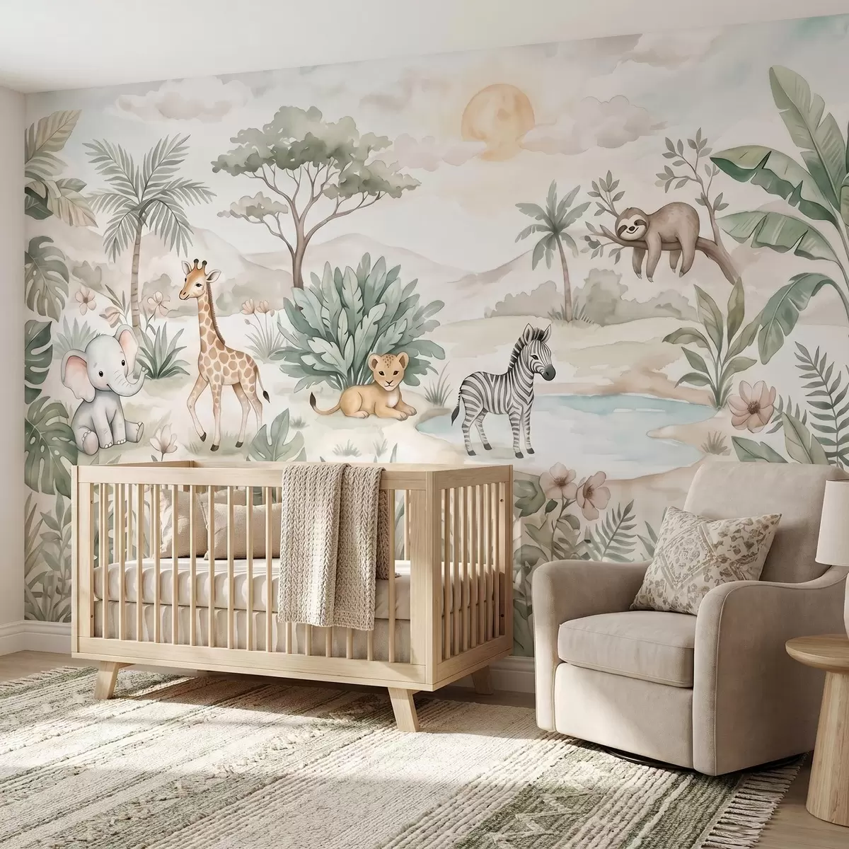 murales de pared Safari en acuarela w09888
